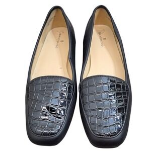 Bandolino Black Leather And Croc Embossed Loafer Slip On Flats Women Size 9.5 M
